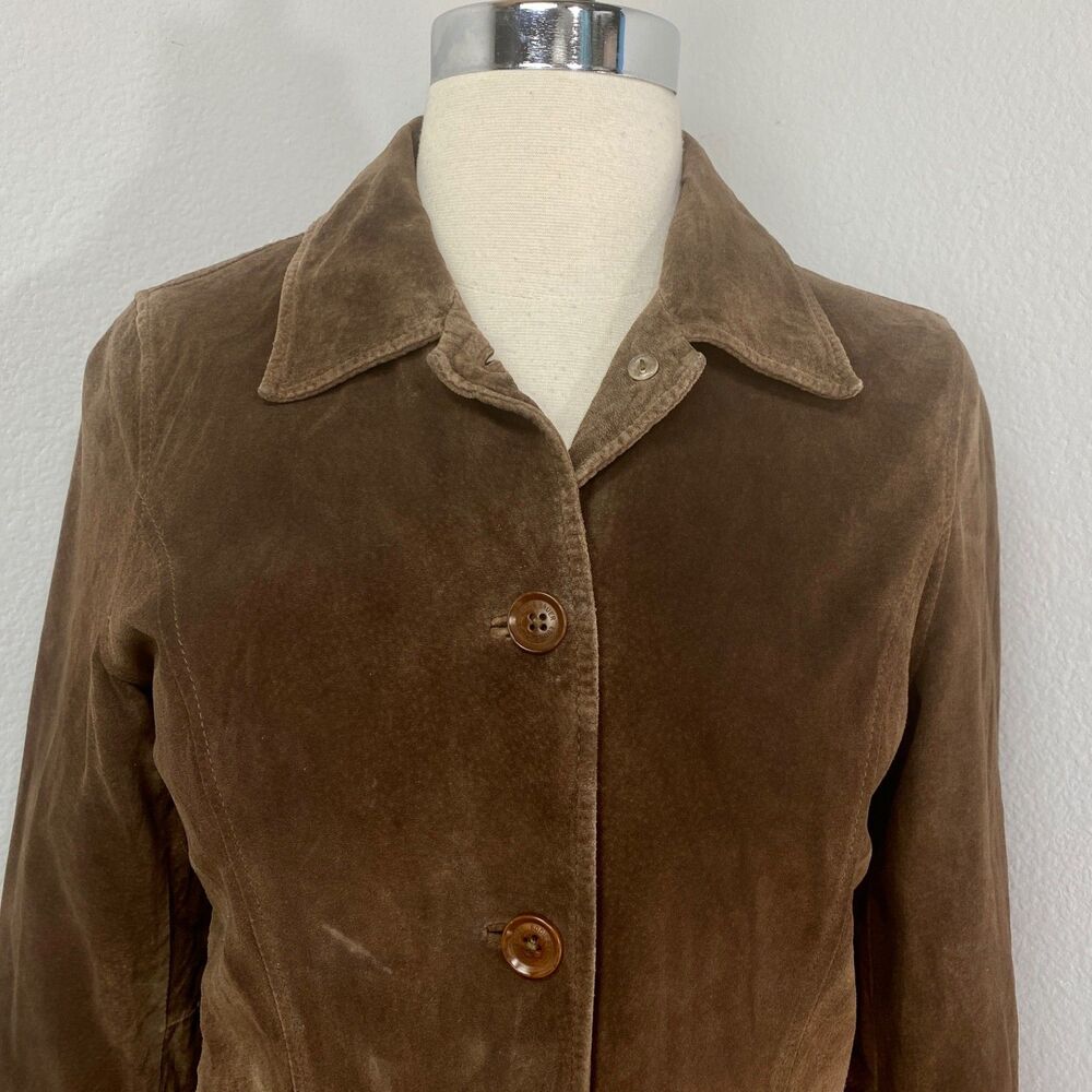 Vintage Eddie Bauer Seattle Suede Brown Jacket SM Washable Button Front Pocket - Picture 3 of 16